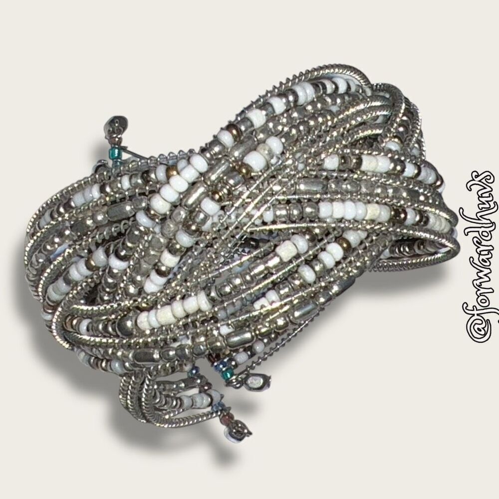 Bundle Sale 3 for $15 | Handcrafted Silver & White Seed Bead Bracelet